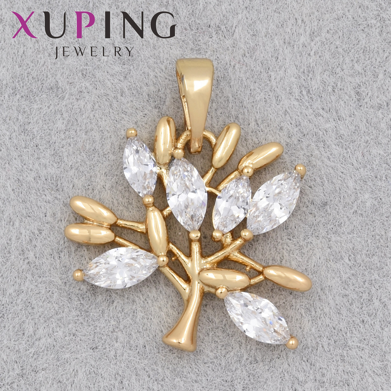 Кулон жіночий Xuping Jewelry медичне золото дерево з білими кришталевими стразами розмір виробу 15х20 мм