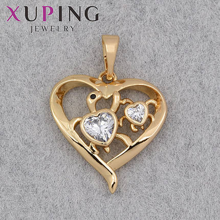 Кулон женский Xuping Jewelry медицинское золото сердечко с черепашками с камушками размер изделия 20х17 мм, фото 1