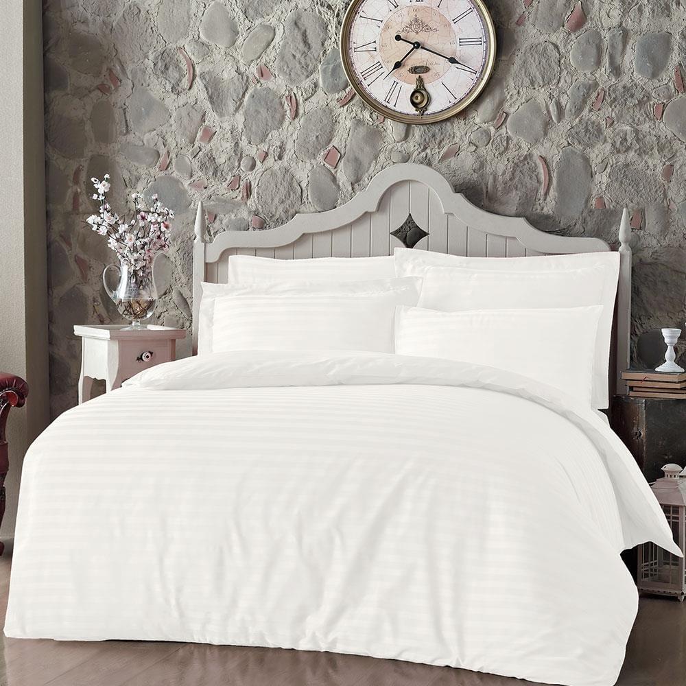 Постільна Білизна Страйп Сатин Туреччина Altinbasak Білий 200х220см, фото 1