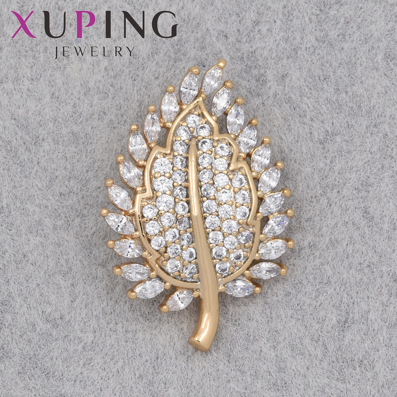 Кулон жіночий Xuping Jewelry медичне золото листочок із кришталевими стразами розмір виробу 25х15 мм