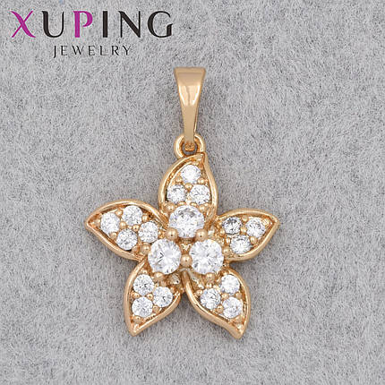 Кулон женский Xuping Jewelry медицинское золото цветочек с белыми кристаллами размер изделия 20х15 мм, фото 1