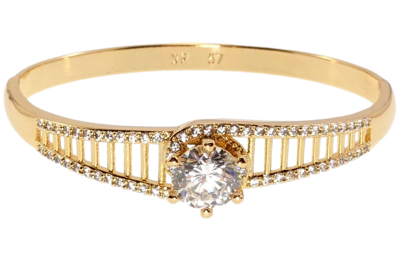Браслет Xuping Позолота 18K "Гратові орнаменти з доріжками цирконію і вставкою кристал" ø 5,7см