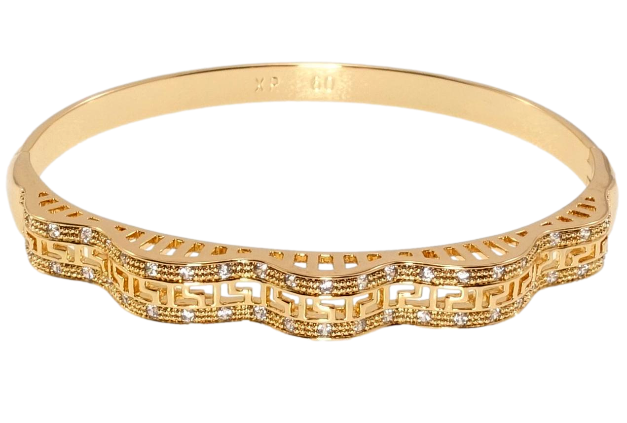 Браслет Xuping Позолота 18K "Хвиляста меандрова лінія зі вставками цирконію" ø 5,7см