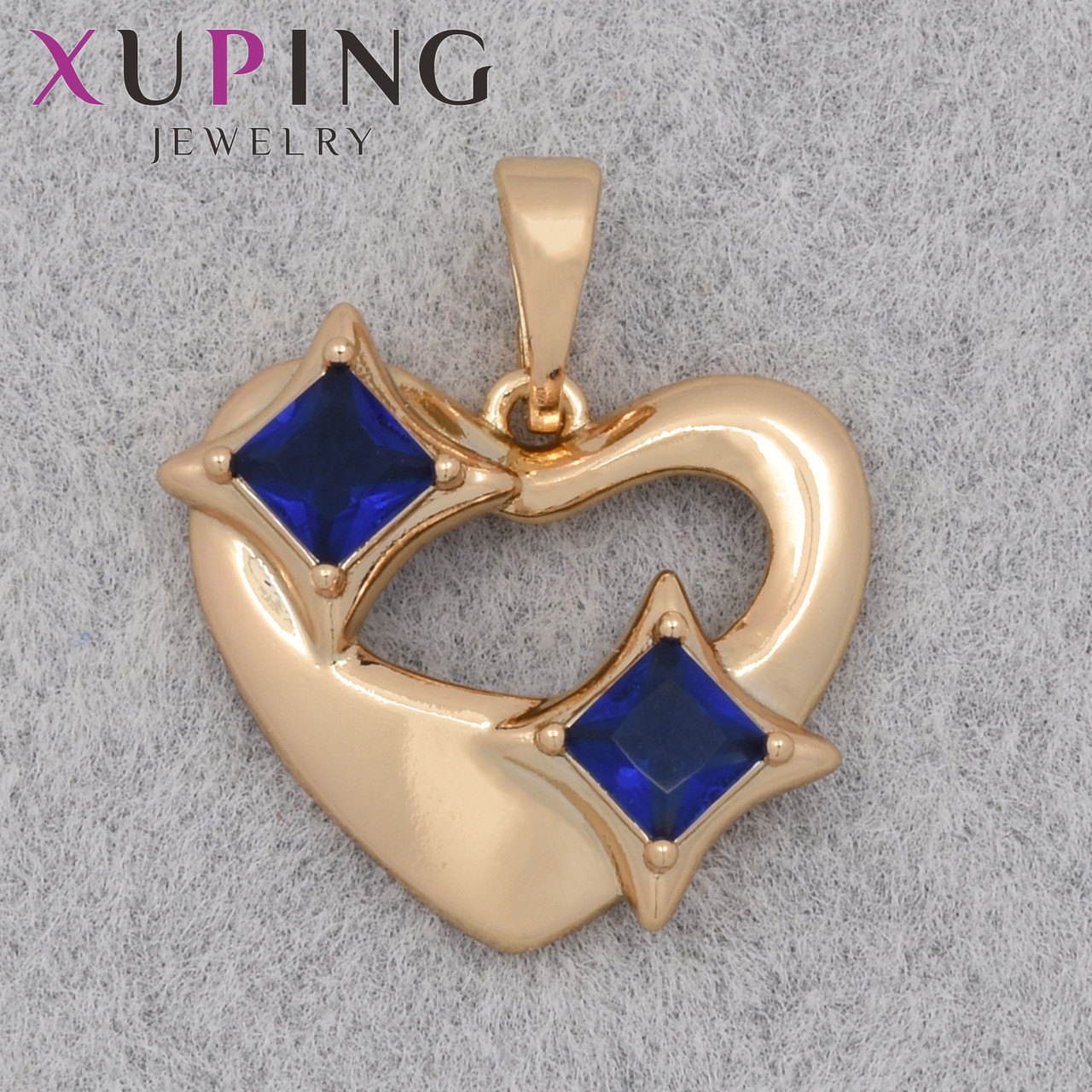 Кулон жіночий Xuping Jewelry медичне золото серце із синіми кристалами розмір виробу 15х17 мм