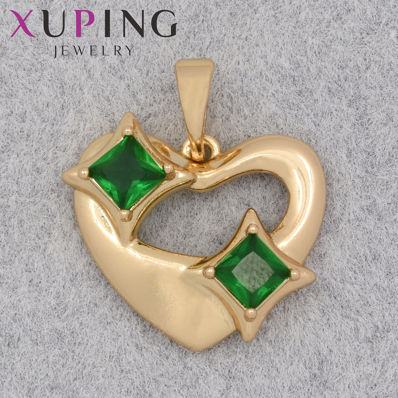 Кулон женский Xuping Jewelry медицинское золото сердечко с зелёными кристаллами размер изделия 15х17 мм