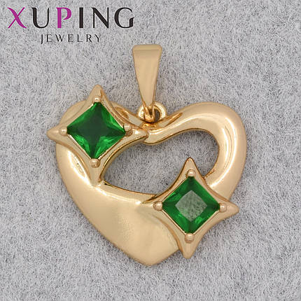 Кулон женский Xuping Jewelry медицинское золото сердечко с зелёными кристаллами размер изделия 15х17 мм, фото 1