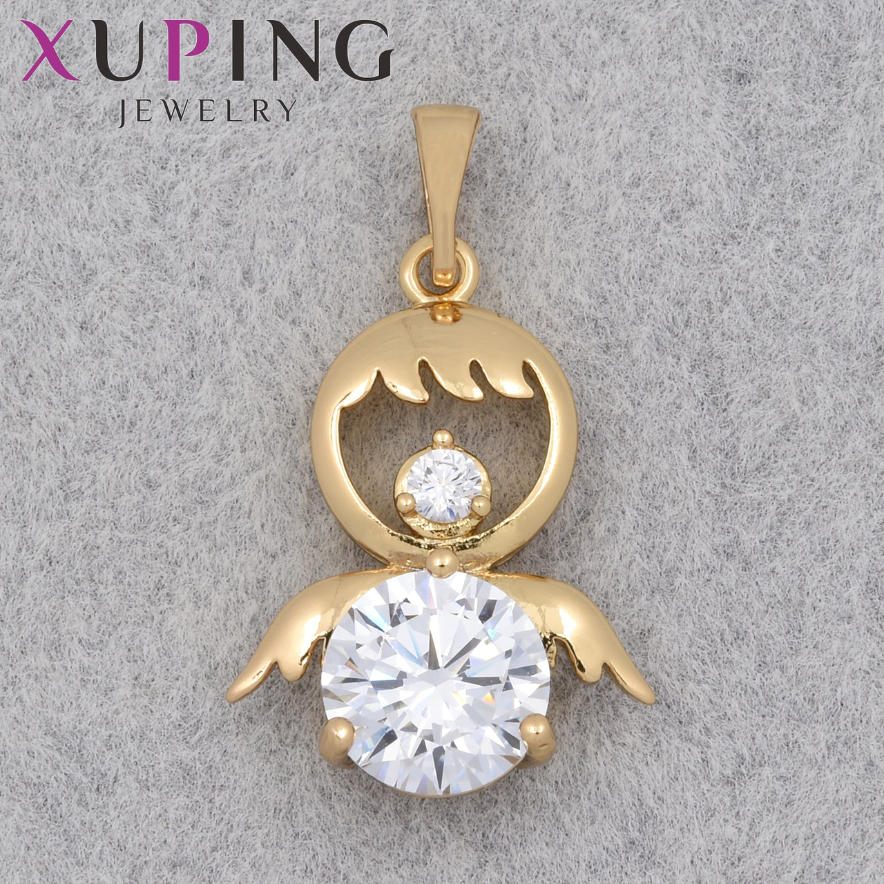 Кулон жіночий Xuping Jewelry медичне золото ангелочок із переливними стразами розмір виробу 22х15 мм