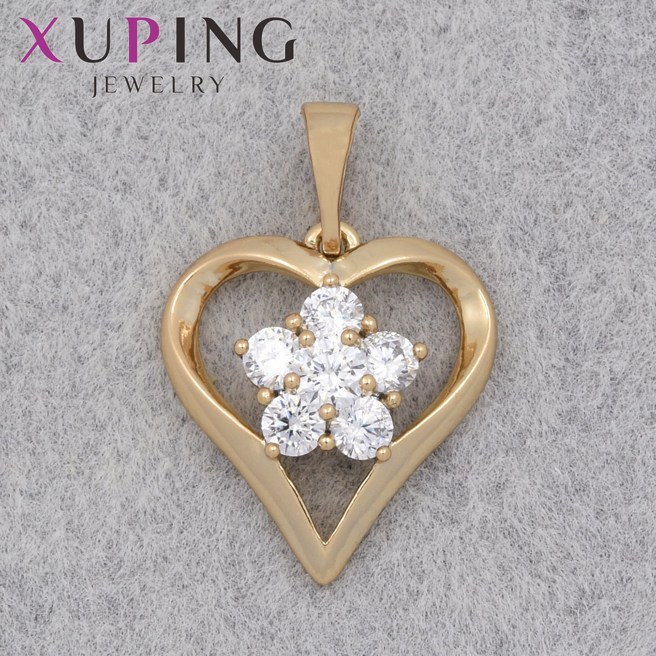 Кулон женский Xuping Jewelry медицинское золото сердечко с цветочком и белыми стразами размер изделия 15х15 мм