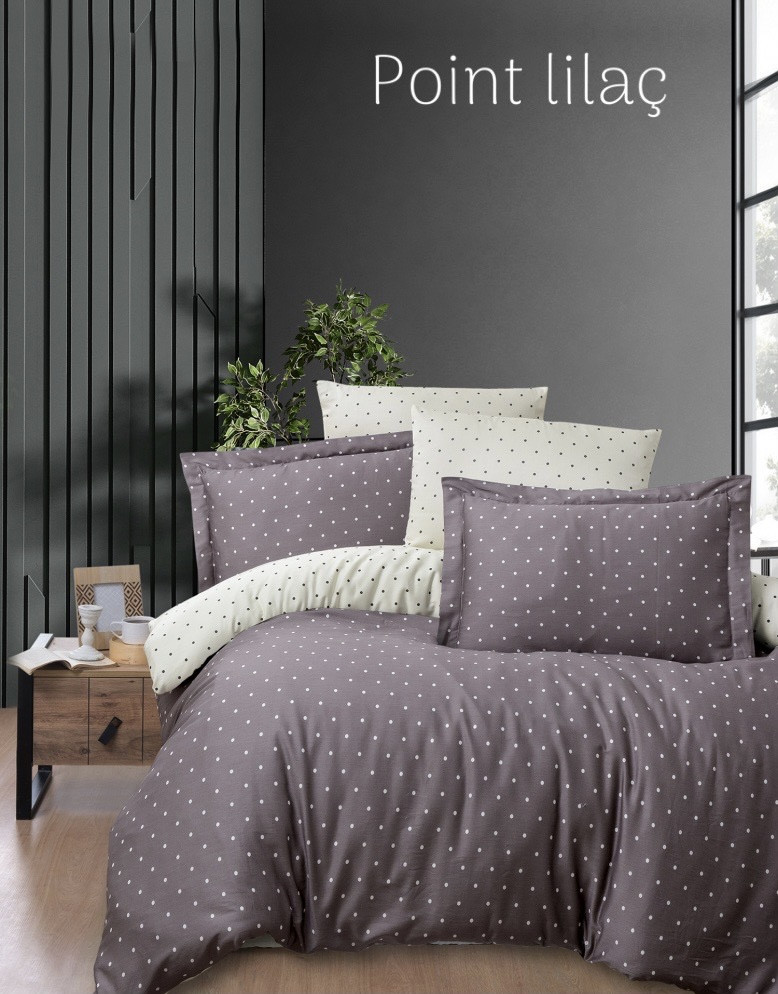 Постільна білизна сатин люкс Issi Home Point lilac полуторний розмір, фото 1