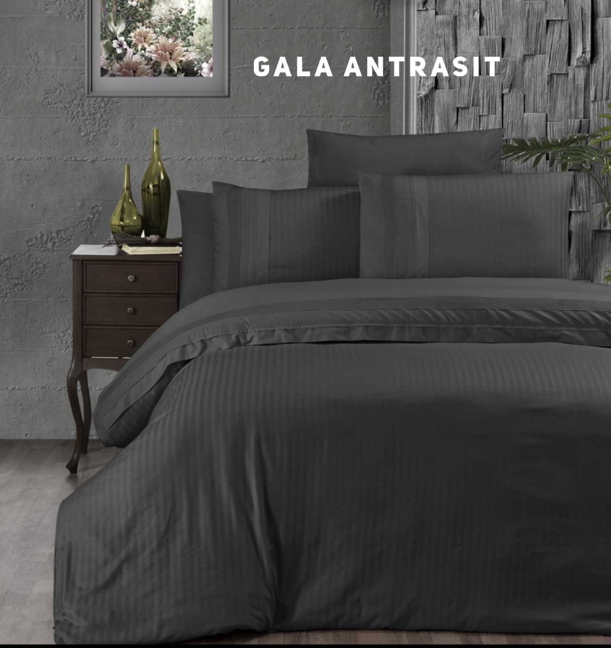 Постільна білизна ранфорс Deluxe First Choice Gala antrasit євро розмір, фото 1
