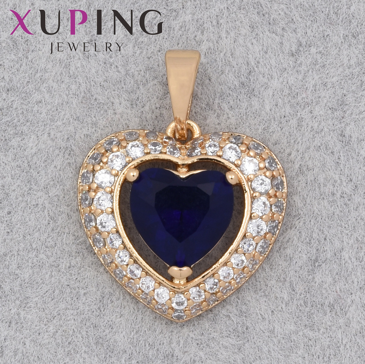 Кулон жіночий Xuping Jewelry медичне золото серце із синім і білими кристалами розмір виробу 15х15 мм
