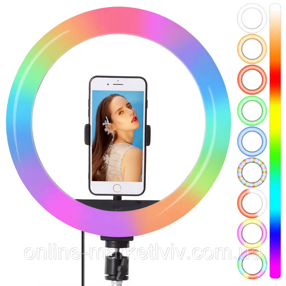 Світлодіодна кільцева лампа 20 см від USB, RGB MJ20 / Лампа для селфі з тримачем телефону