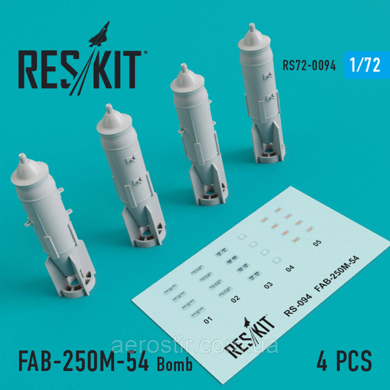 БОМБЫ ФАБ-250М-54 (4 ШТ.) 1/72 RES KIT 72-0094