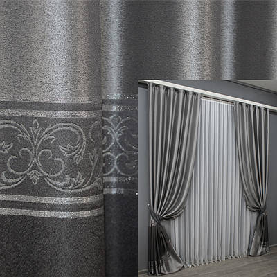 Комплект штор (2шт. 1,4х2,9м.) колекція "ANZIO". Колір сріблястий з графітовим. Код 1469ш 33-0336