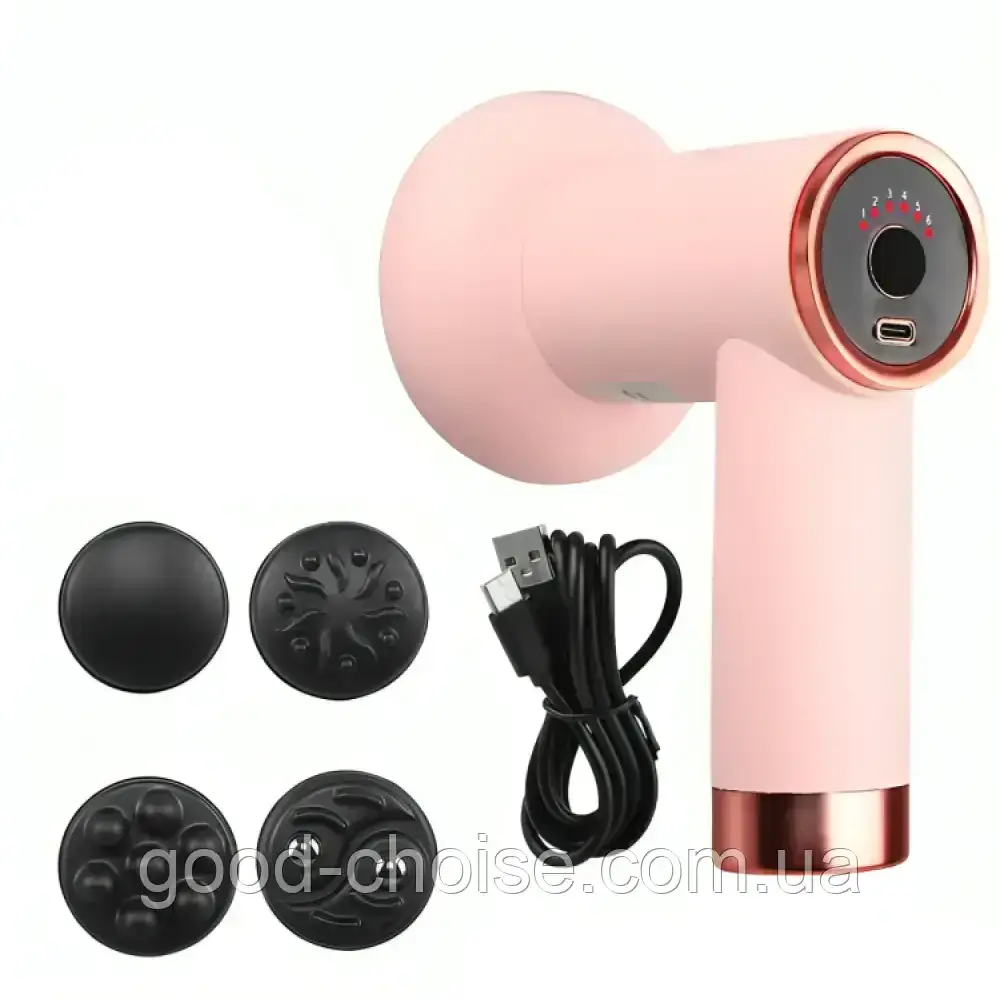 Ручний масажер антицелюлітний + 4 насадки Deep Rolling Massager, з USB, Рожевий / Акумуляторний масажер дл, фото 1