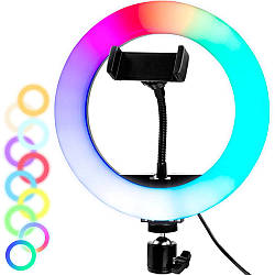 Кільцева лампа RGB 20 см, від USB з тримачем для телефону MJ20 / Світлодіодна лампа для блогерів