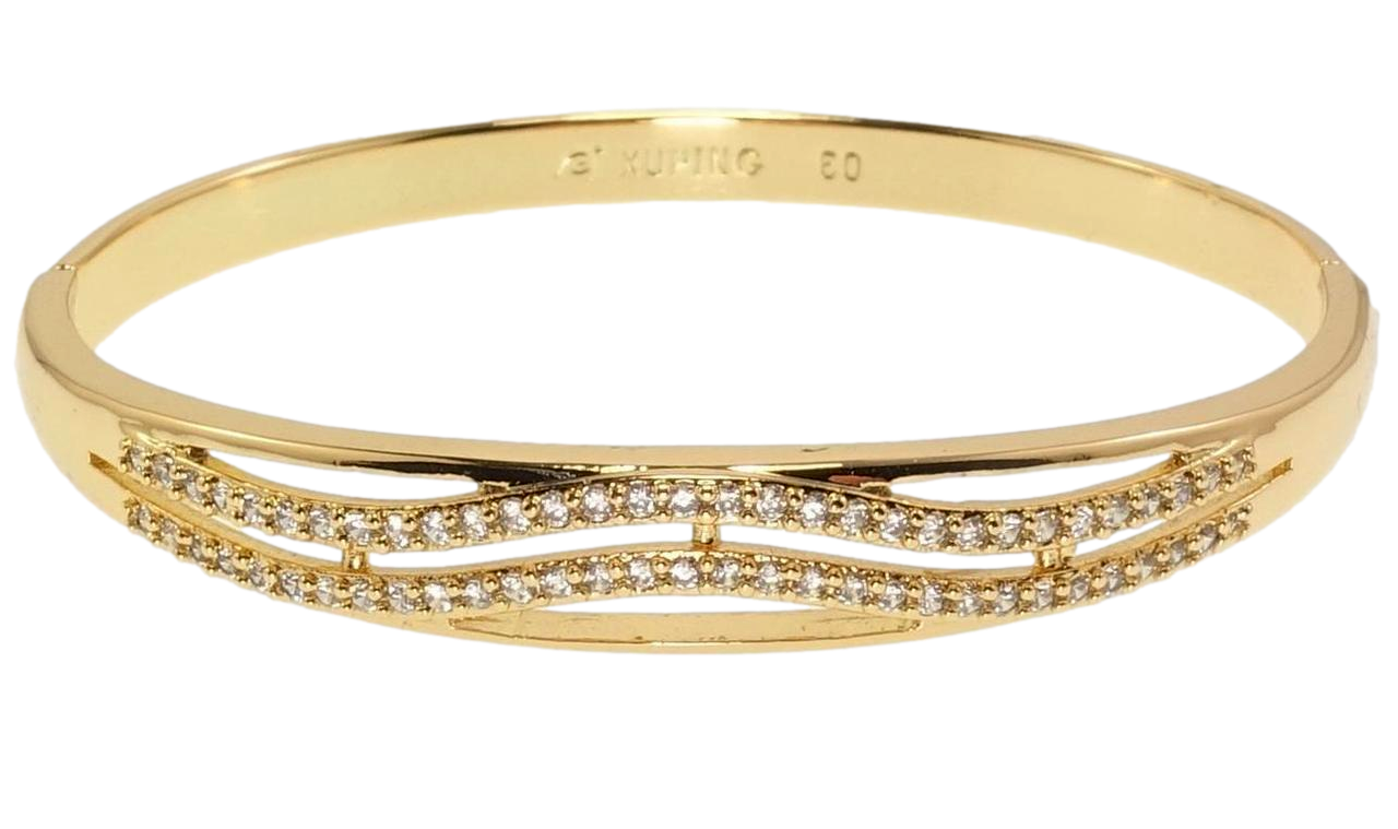 Браслет Xuping Позолота 18K "Хвилясті доріжки цирконію" ø 6см