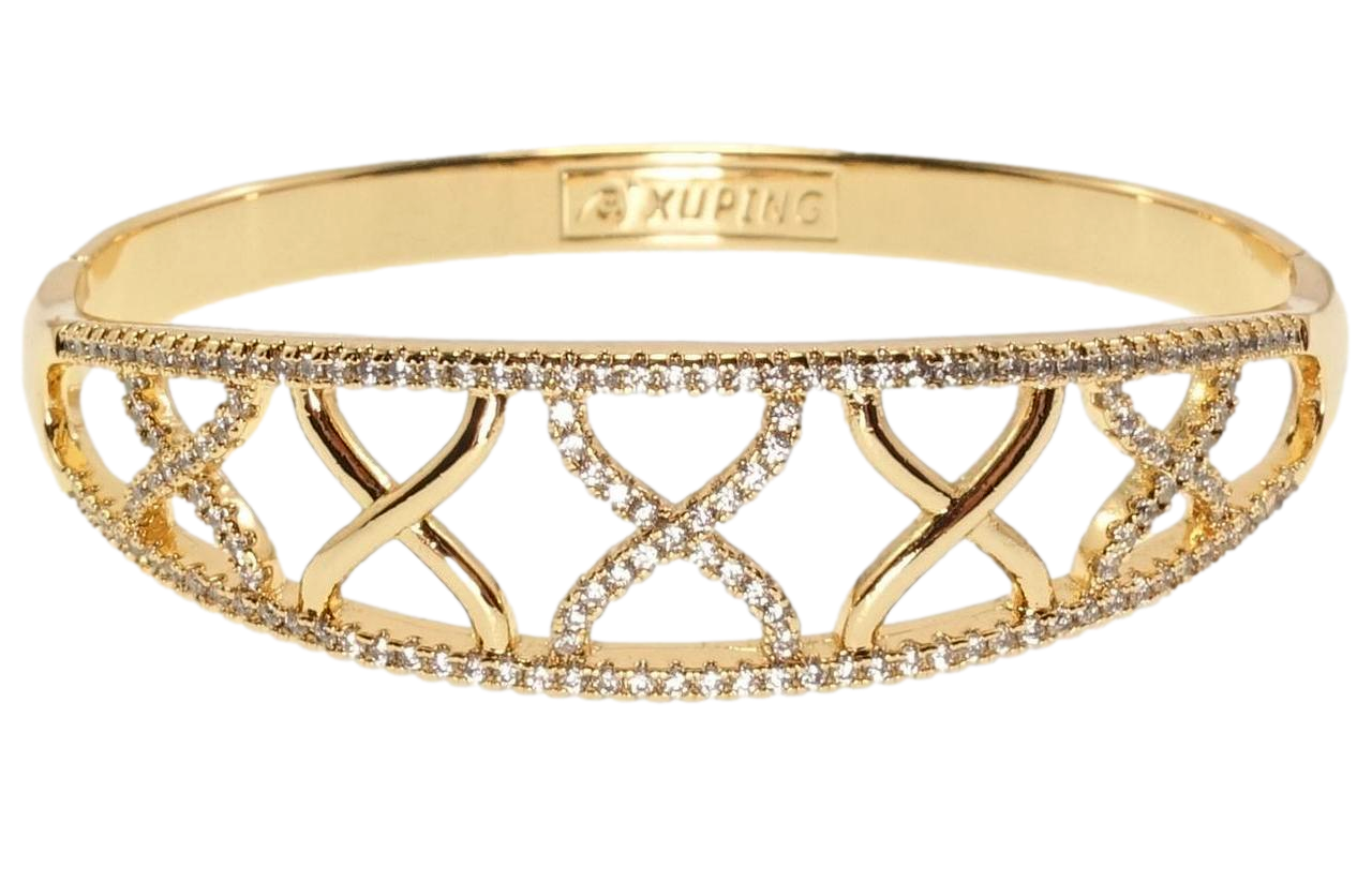 Браслет Xuping Позолота 18K "Орнамент хрестиками з цирконієм" ø 5,8см