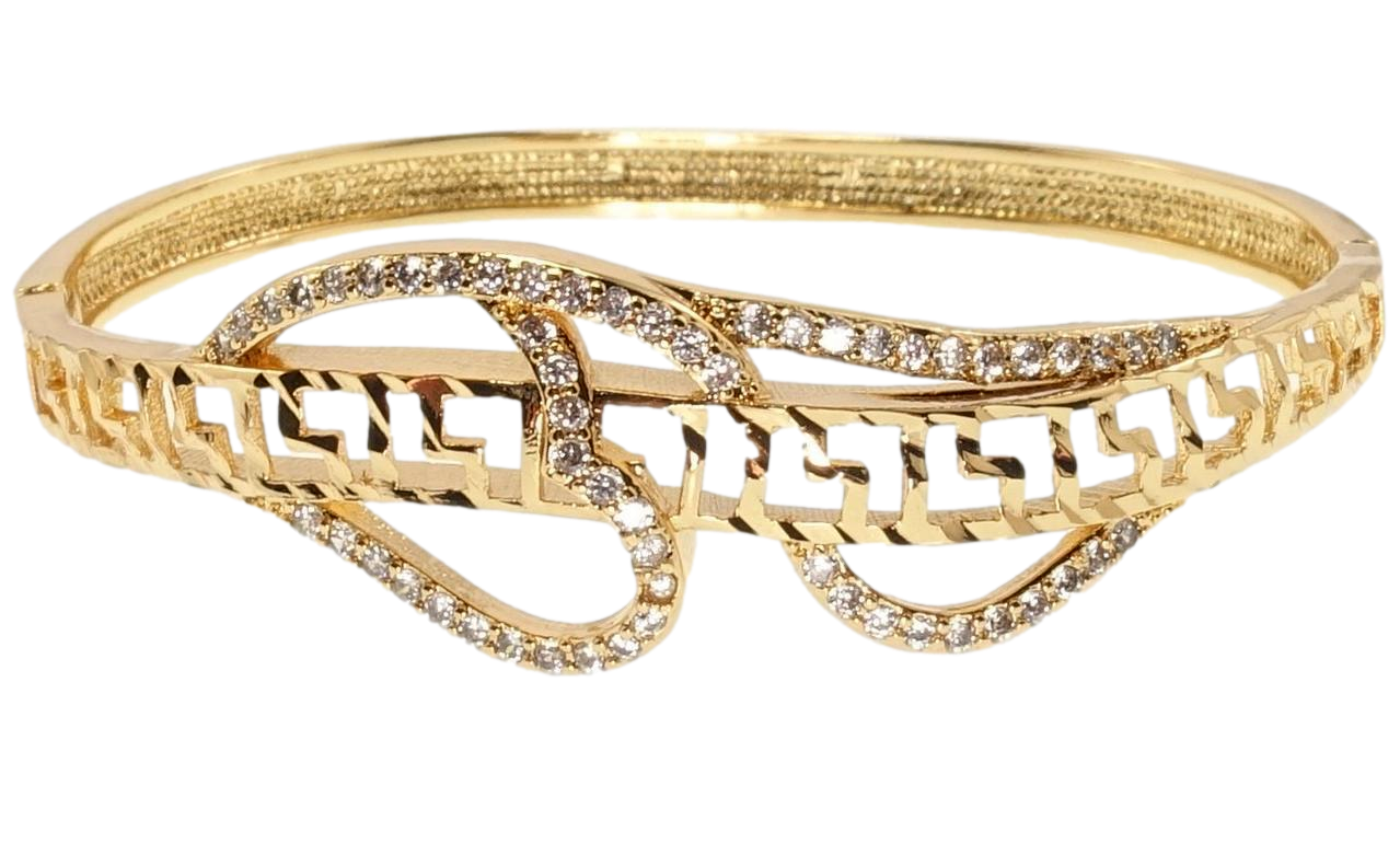 Браслет Xuping Позолота 18K "Меандровий орнамент з крученими доріжками цирконію" ø 5,8см