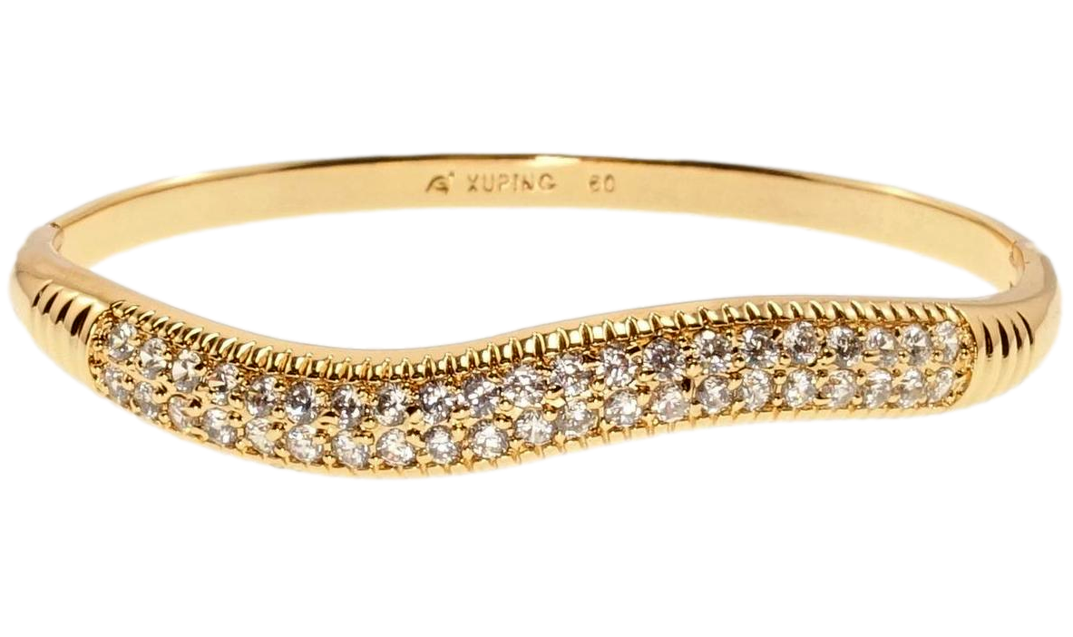 Браслет Xuping Позолота 18K "Хвиляста доріжка цирконію" ø 5,8см