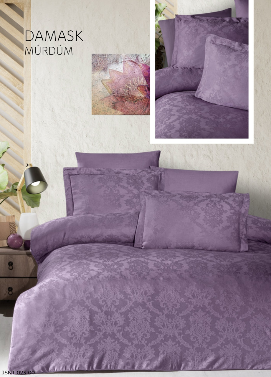 Постільна білизна First Choice сатин жакард Damask murdum євро розмір, фото 1