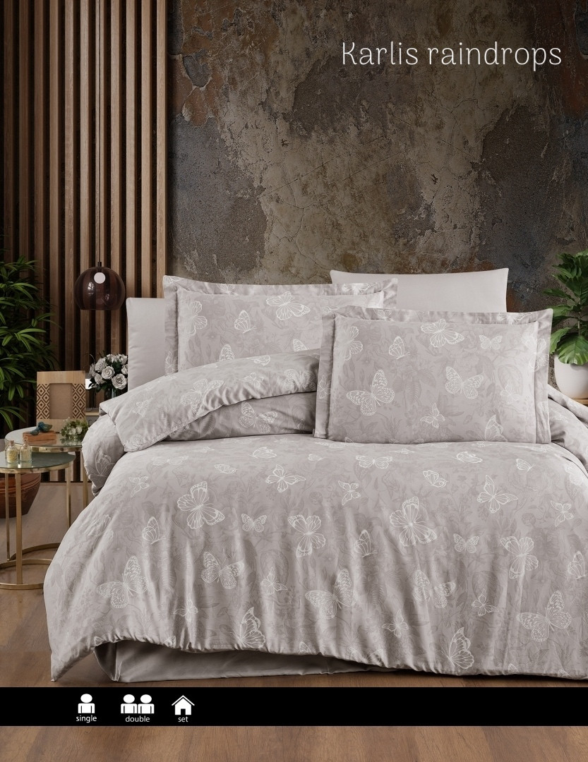 Постільна білизна сатин люкс Issi Home Karlis raindrops євро розмір, фото 1