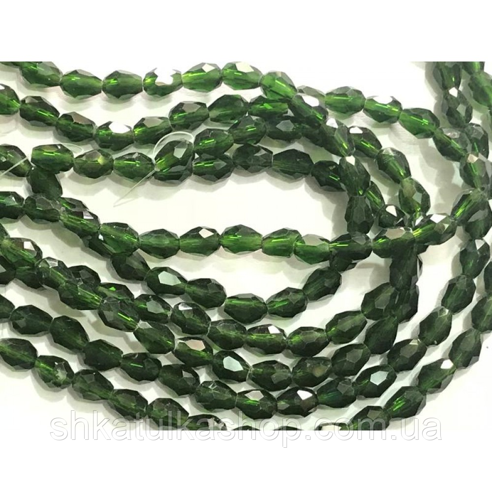 Намистини скло крапля 6*8мм, колір зелений, фото 1