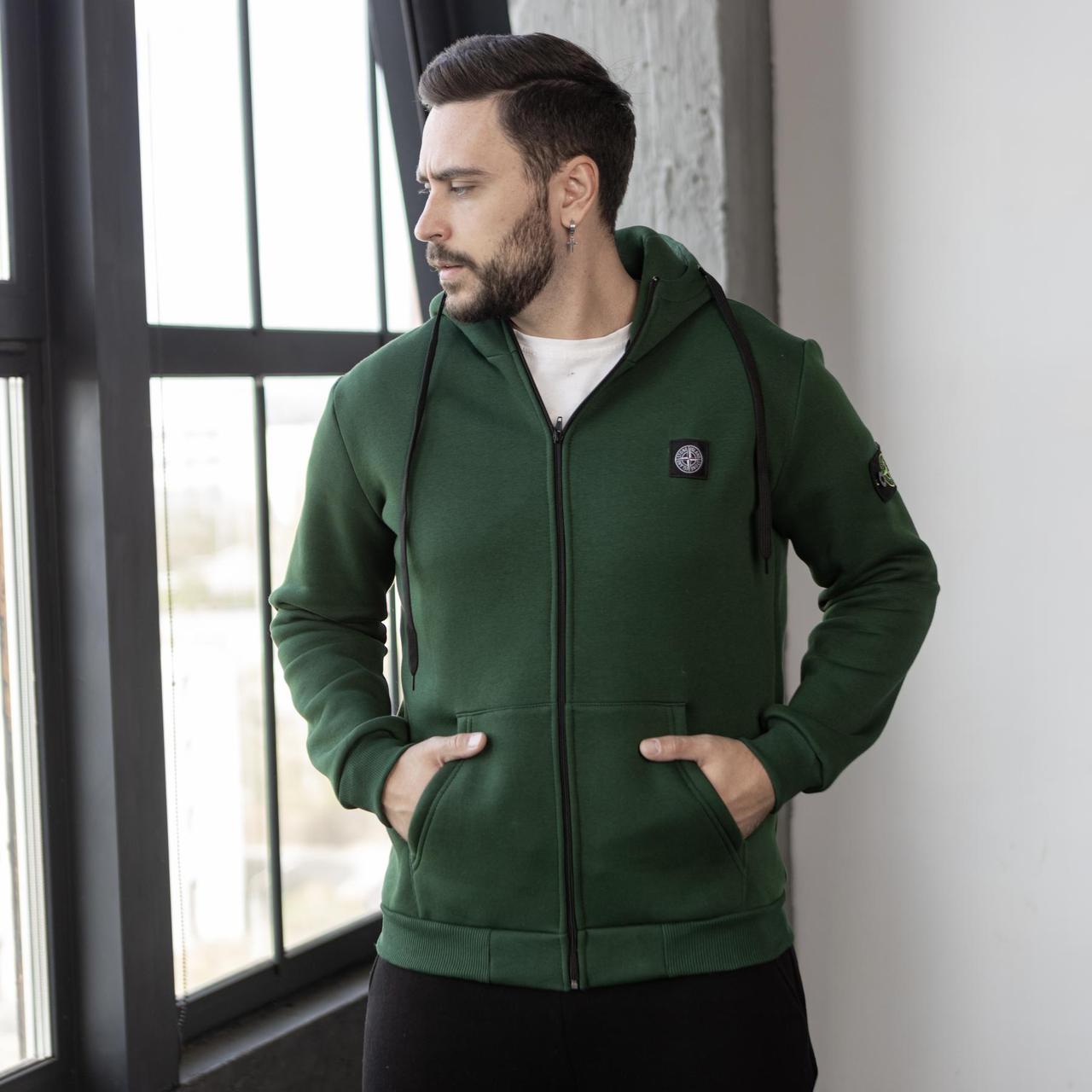 Мужской спортивный костюм Stone Island костюм теплый осень-зима флис с капюшоном молодежный модный на парня