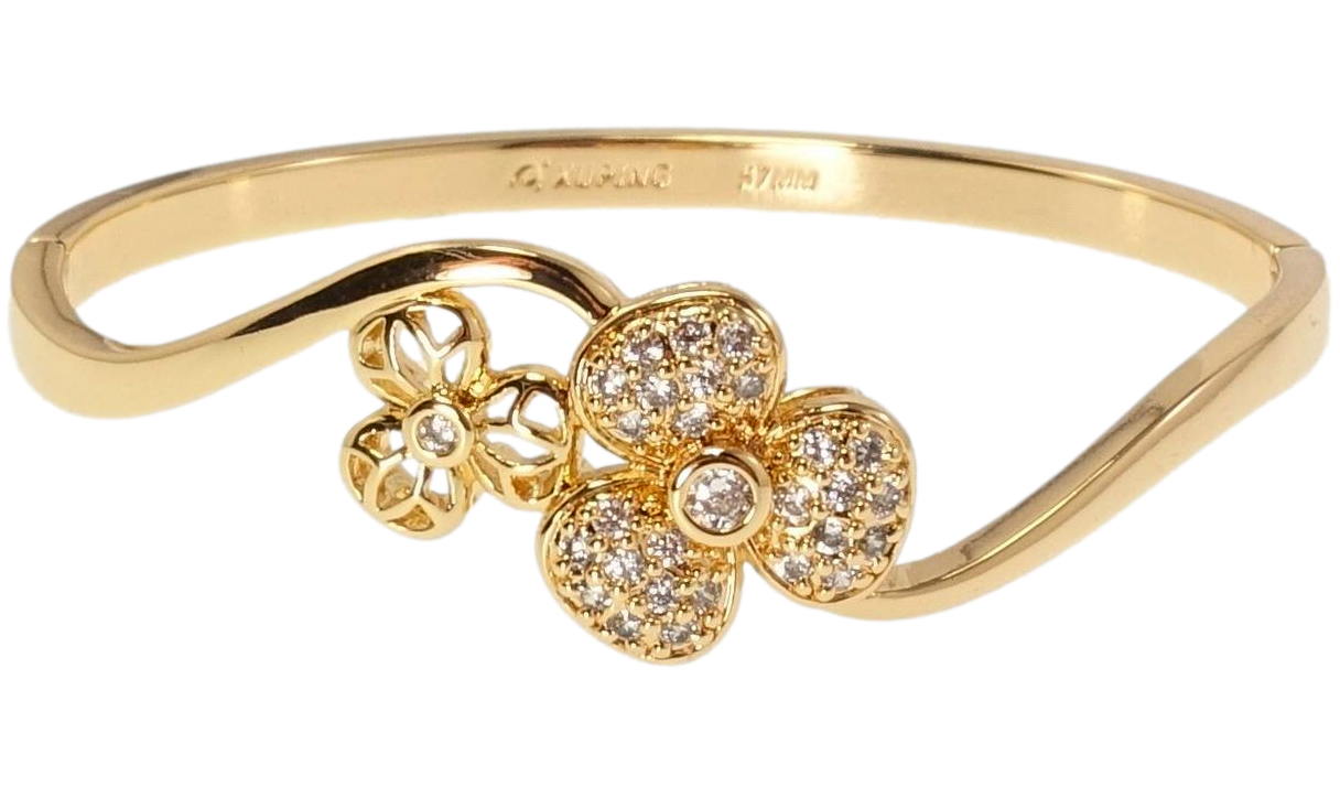 Браслет Xuping Позолота 18K "Трилистики з цирконієм" ø 5,7см