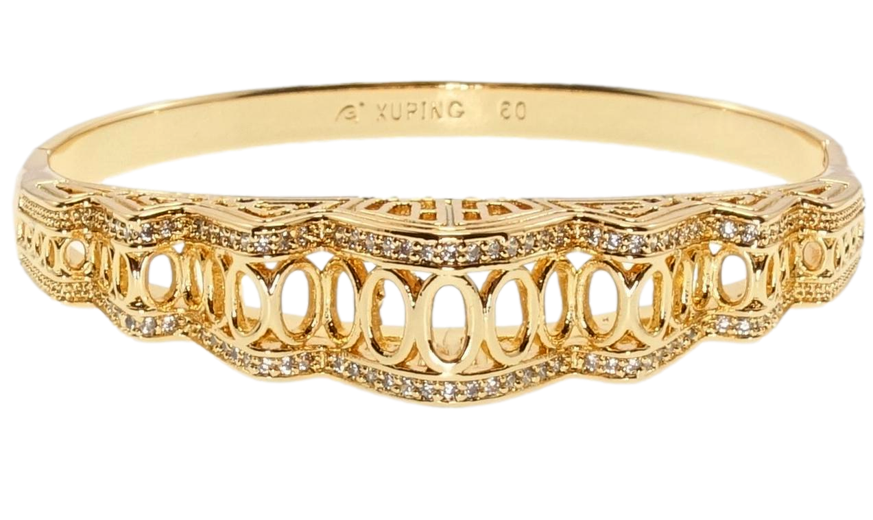 Браслет Xuping Позолота 18K "Високий різьблений купол з доріжками цирконію" ø 6см