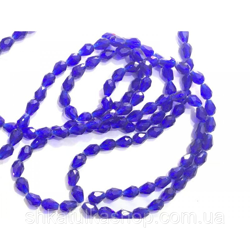 Намистини скло крапля 6*8мм, колір синій, фото 1