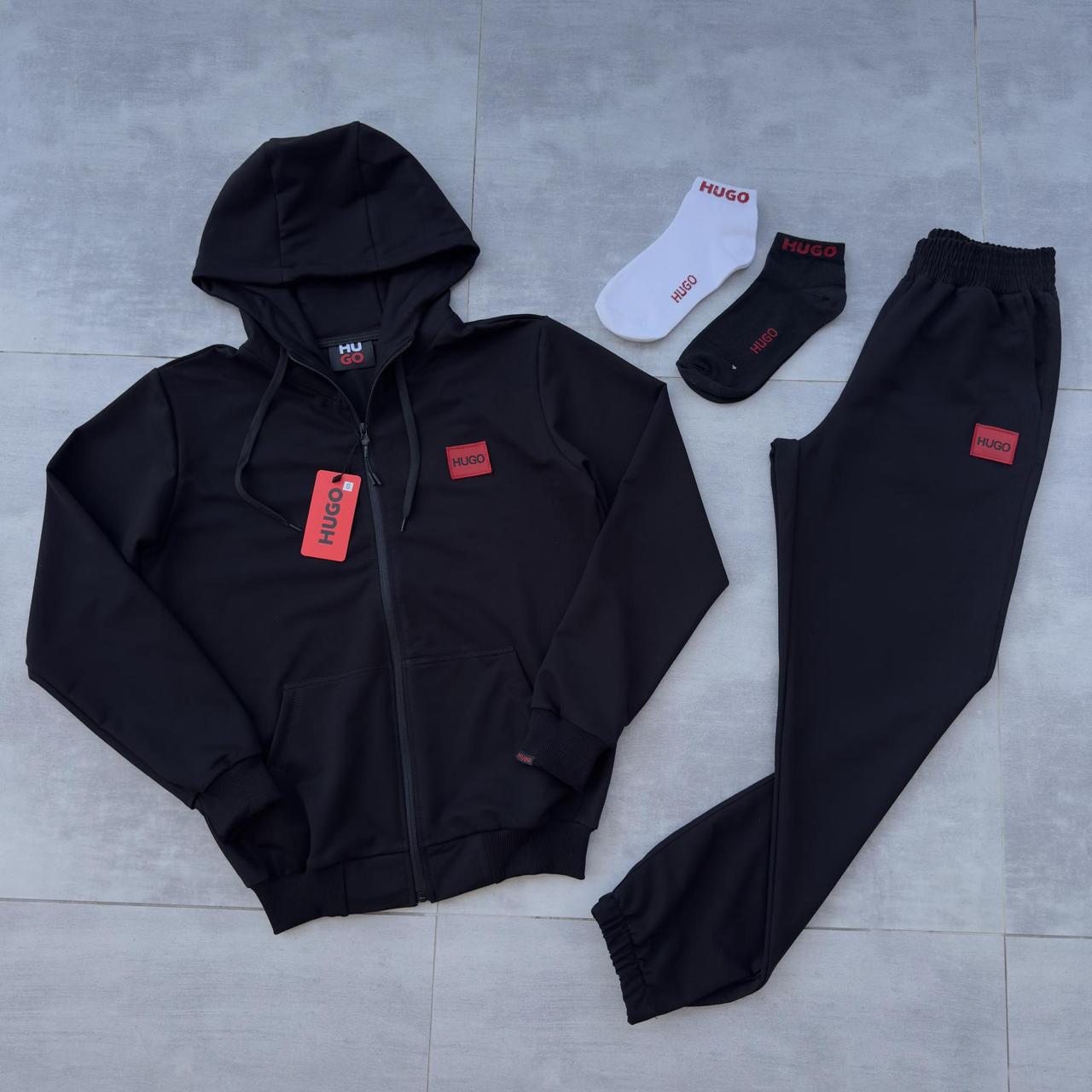 Чорний спортивний костюм чоловічий із капюшоном теплий повсякденний на хлопця костюм молодіжний стильний M S