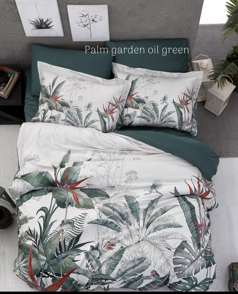Постільна білизна сатинова євро розмір Frist choice 3D Palm green