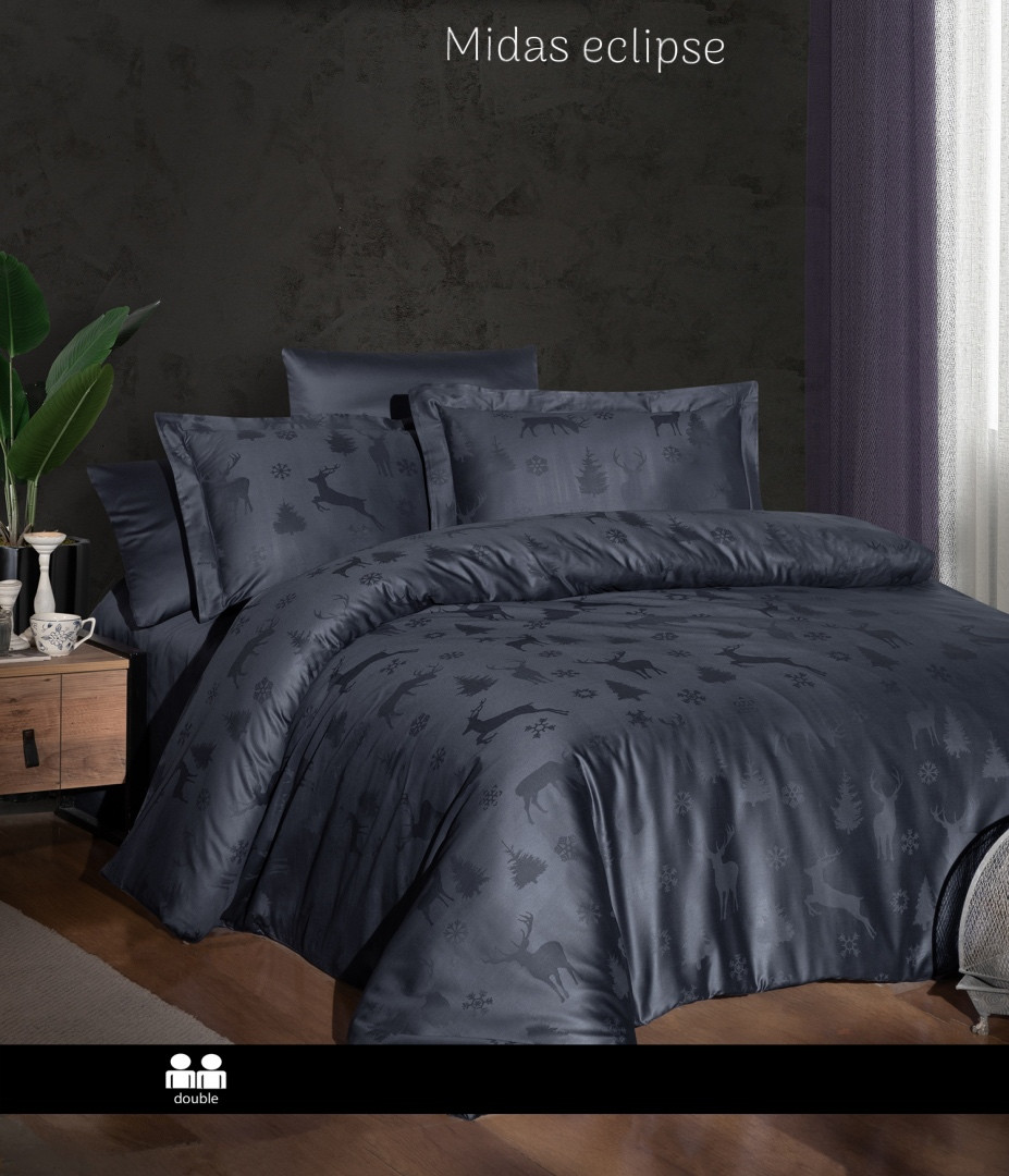 Постільна білизна First Choice сатин жакард Midas eclipse євро розмір, фото 1