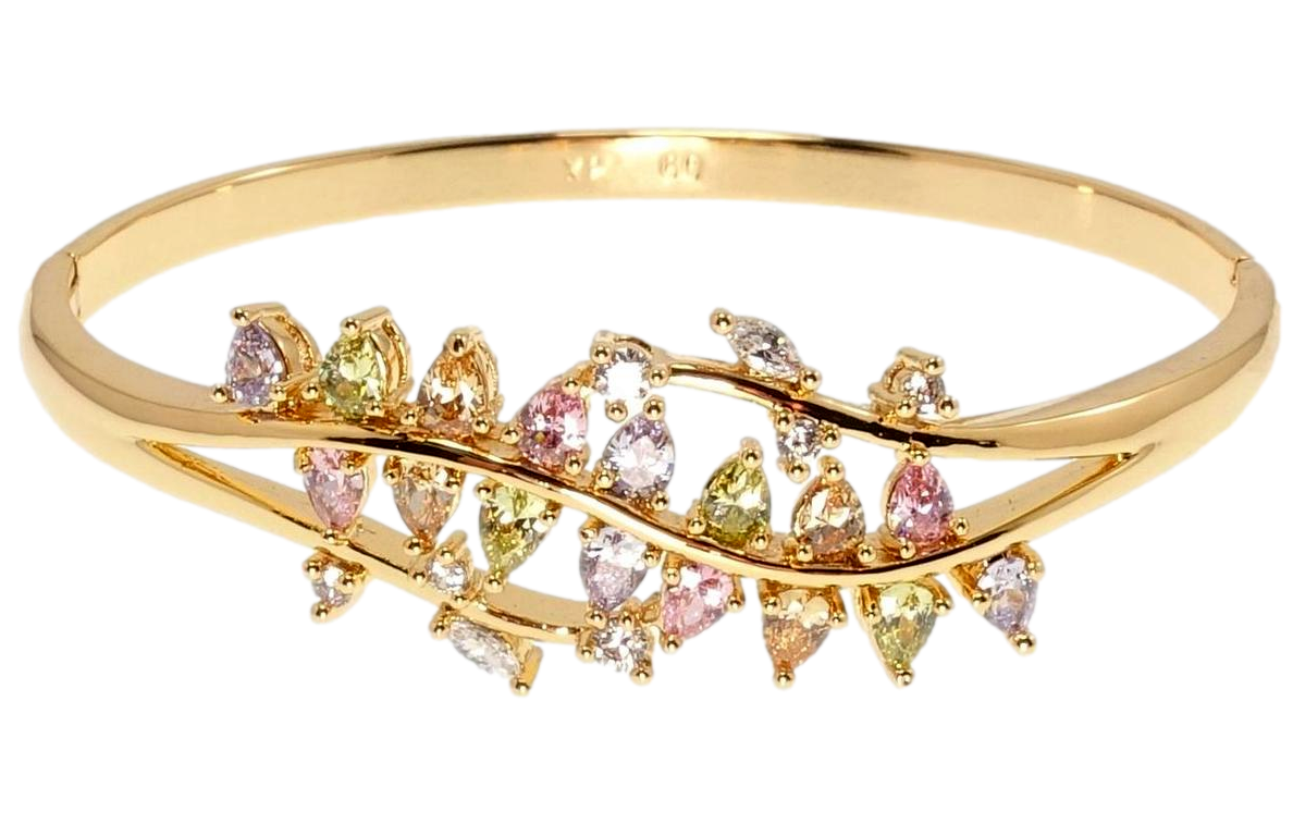 Браслет Xuping Позолота 18K "Живописний орнамент із кольоровим цирконієм" ø 6см