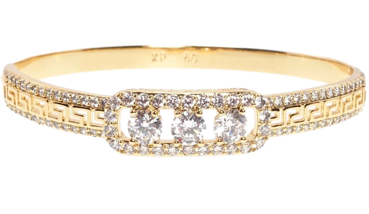 Браслет Xuping Позолота 18K "Грецький орнамент з доріжками цирконію та вставкою три фіаніти" ø 6см