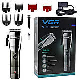 Акумуляторна машинка для стрижки волосся VGR V-011 бездротова з 6 насадками в подарунковій коробці, фото 7
