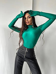 Жіночий зелений боді з рукавичкою