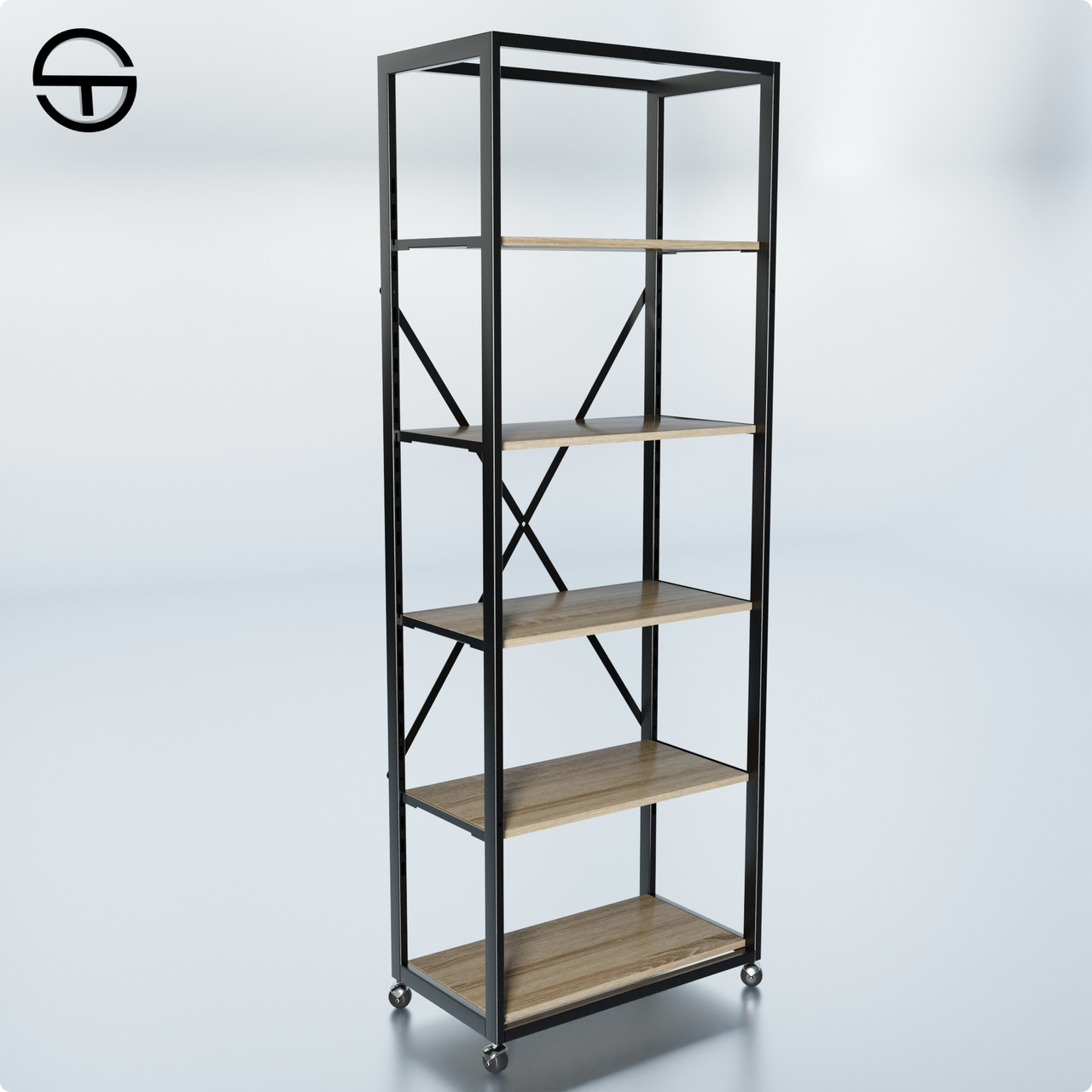 Стелаж MOE L700 W400 H1900 (5 полиць). Стійка торгова металева на роликах для речей, фото 1