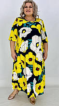 Яскрава довга сукня супер великих розмірів із дуже тканини софт з короткими рукавами