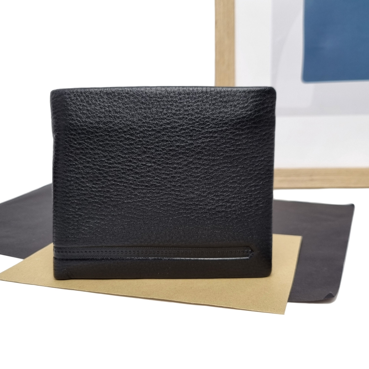 Шкіряний гаманець чоловічий натуральна шкіра чорний Арт.372-211/смужка black Helen Verde ( Бетховен)