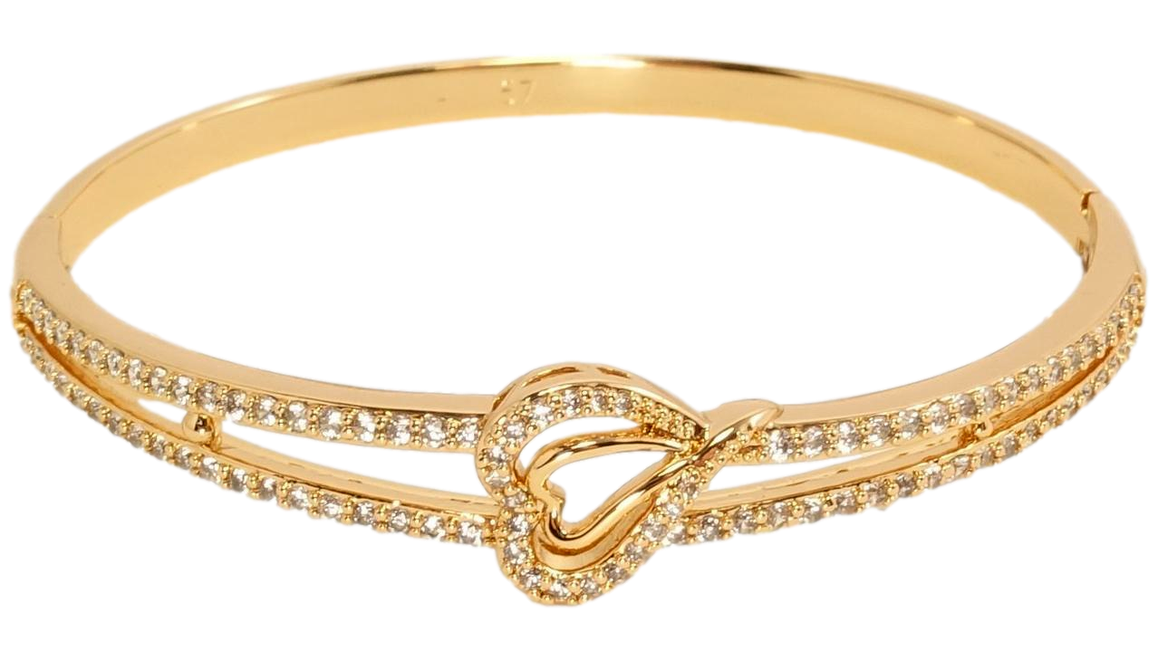Браслет Xuping Позолота 18K "Подвійна доріжка цирконію з сердечками" ø 5,6см