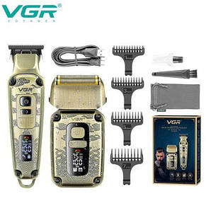 Машинка для стрижки волосся і бороди VGR V-641, Professional, 4 насадки, LED display, IPX6, фото 4