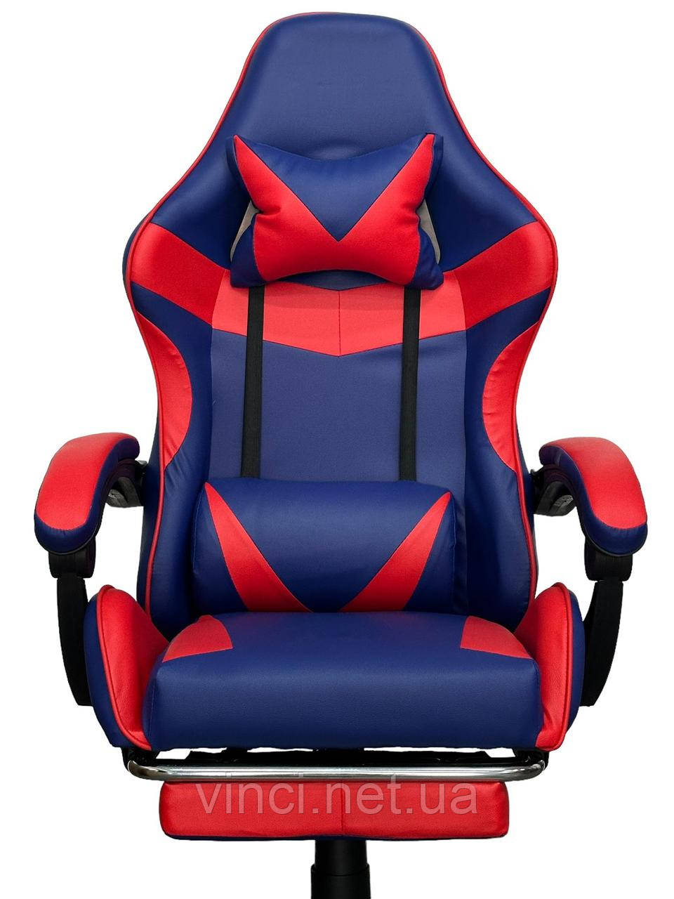 Комп'ютерне крісло PRESTIGE 730 Синьо-червоне Геймерське спортивне крісло + підніжка для ніг до 120кг, фото 1