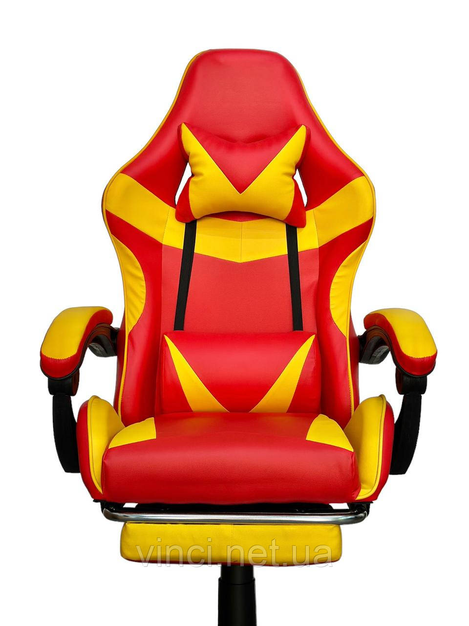 Комп'ютерне крісло PRESTIGE 730 Жовто-оранжеве Геймерське спортивне крісло + підніжка для ніг до 120кг, фото 1