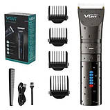 Машинка для стрижки волосся VGR V-286 LED-дисплей акумуляторна 4 насадки IPX7 5W Black (3_05187), фото 3