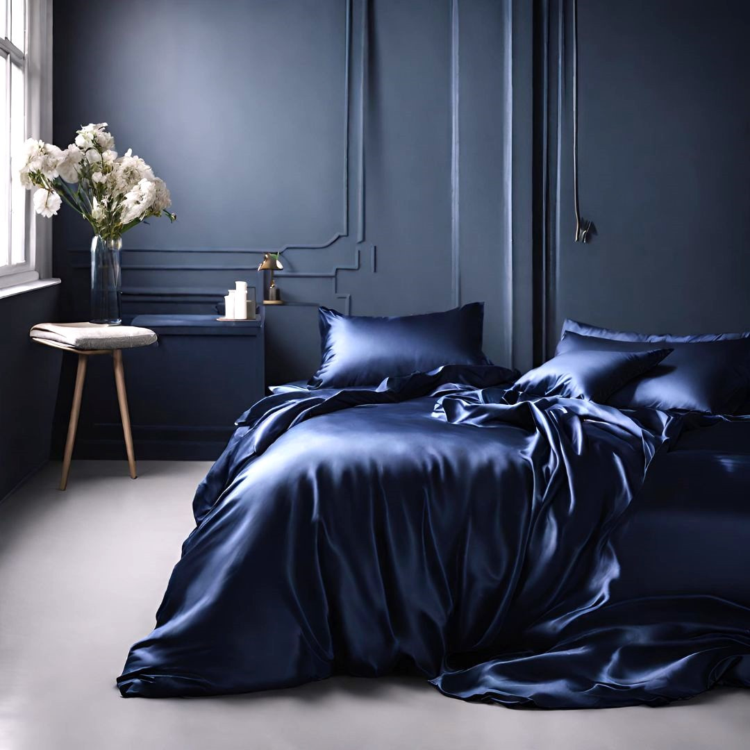 Простирадло 150х220 (Сатин Premium) | Полуторне простирадло від виробника "Королева Ночі" | Однотонний темно-синій, фото 1