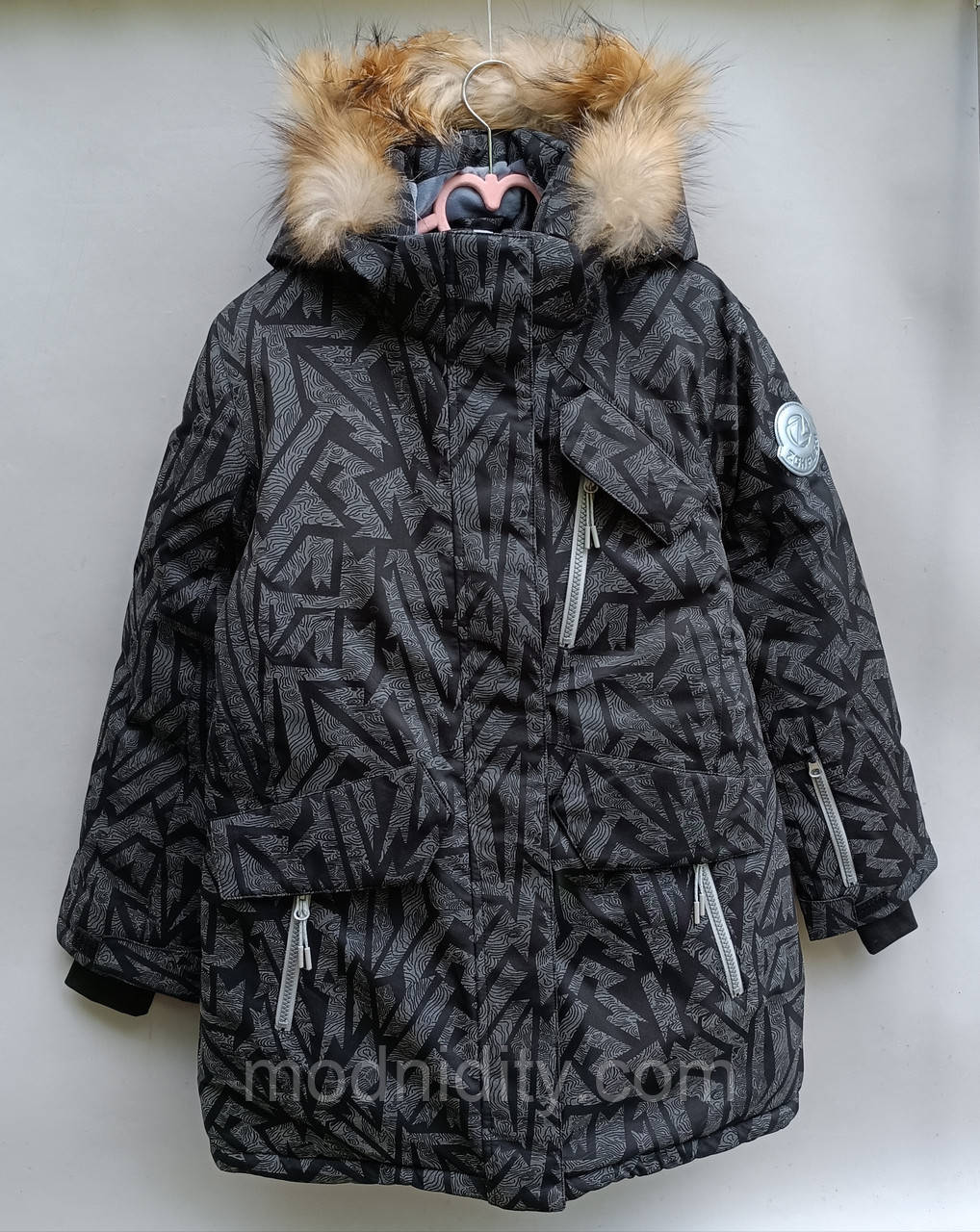 Термокуртка рефлектив зимова дитяча для дівчинки підлітка "Лія" 158 164 курточка чорна з натуральною опушкою, фото 1