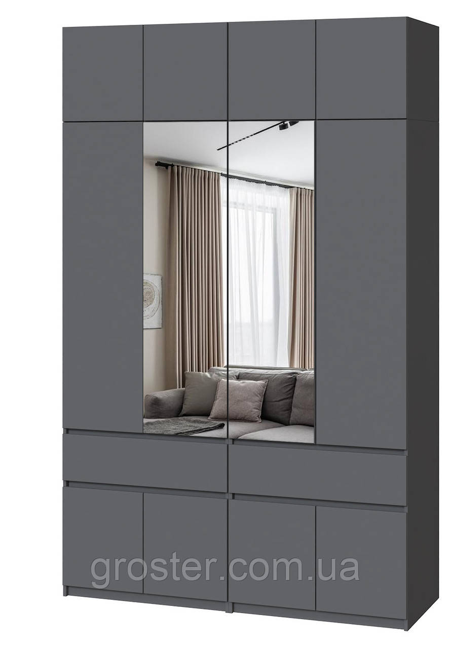 Висока шафа Брайт 1600 з антресолями та дзеркалами, фото 1