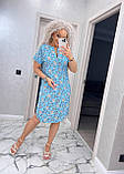 Красиве літнє плаття жіноче з коротким рукавом у квіточку блакитна сукня на літо з поясом з тканини софт, фото 8